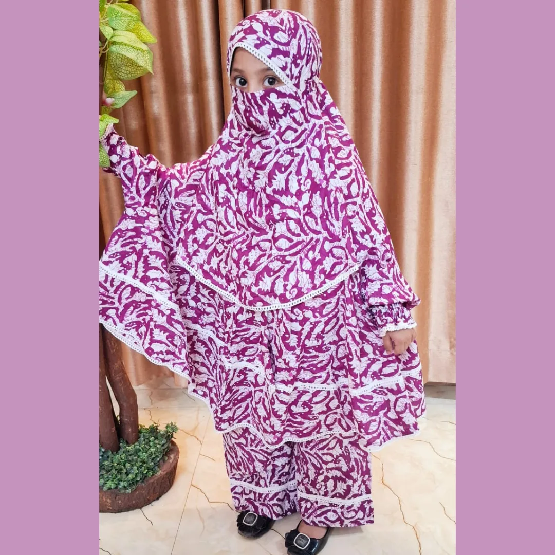 Kids Cotton Khimar Set Age 1 to 12 Customised KCK105 বয়স অনুযায়ী প্রাইস কম বেশি হবে।